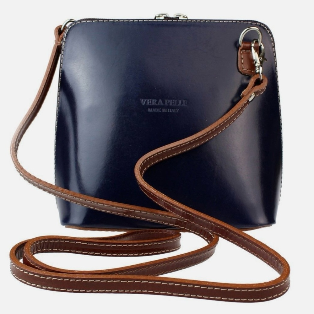 Vera Pelle Navy Blue Leather Crossbody Bag